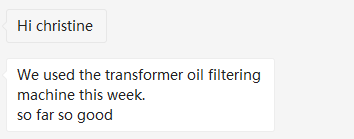 Transformer oil purifier feedback